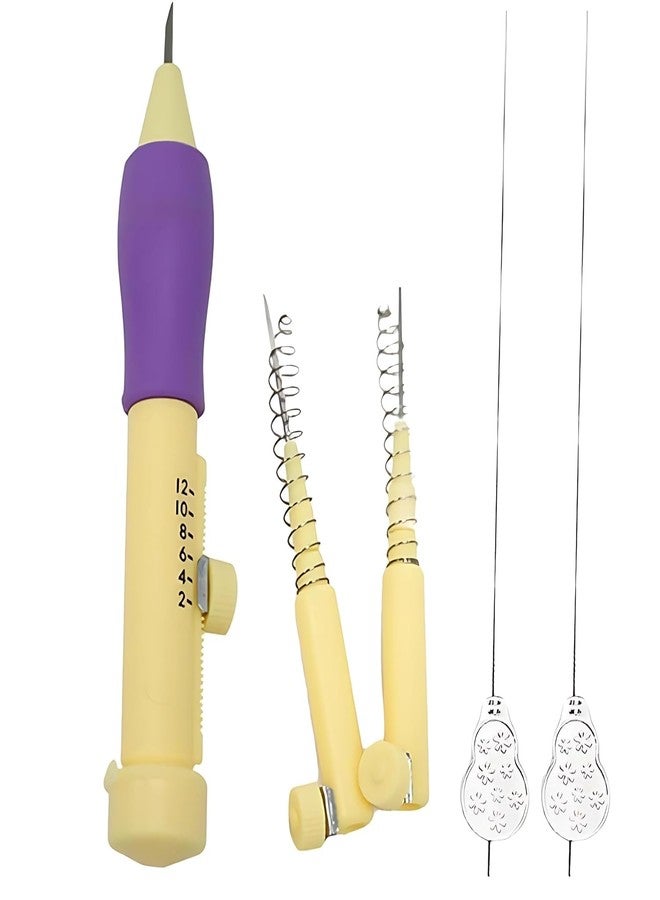 ILIKA Punch Needle Embroidery Set with 3 Interchangeable Needle Sizes, DIY Craft Tool Kit for Yarn and Embroidery Floss, Includes Threaders and Ergonomic Handle - Purple - Image 3